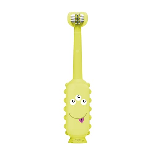 dr. browns green monster triple-sided toddler toothbrush with suction cup base, ages 1-4 years