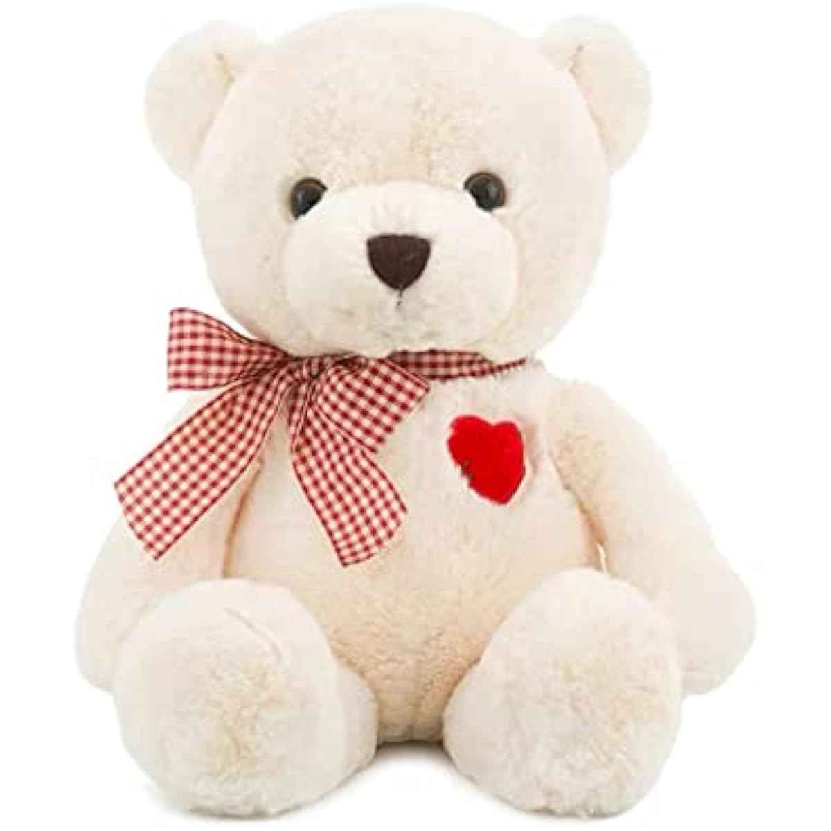 11.4” Small Teddy Bear with Heart Cute White Teddy Bear Stuffed Animals Soft Stuffed Bear Plush Bear Plushie Toys Gifts for Girlfriend Boyfriend Kid