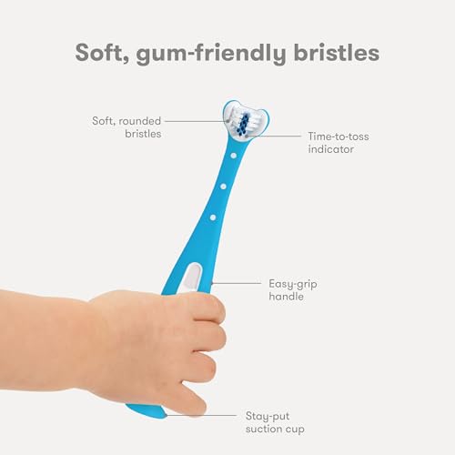 Frida Baby triple-angle toothhugger training toddler toothbrush blue 2 years and up for kids