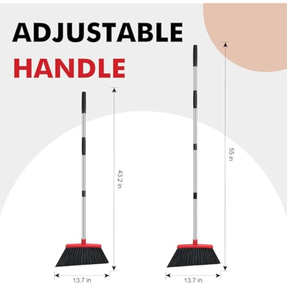 Heavy Duty Broom, 55 Inch Long Handle Outdoor Large Angle Brooms, Commercial Broom for Sweeping Indoor, for Home Garage Kitchen Office Courtyard Lobby Patio Lawn Concrete