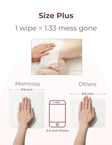 Momcozy extra large, 99% water based, unscented and hypoallergenic baby wipes for sensitive skin