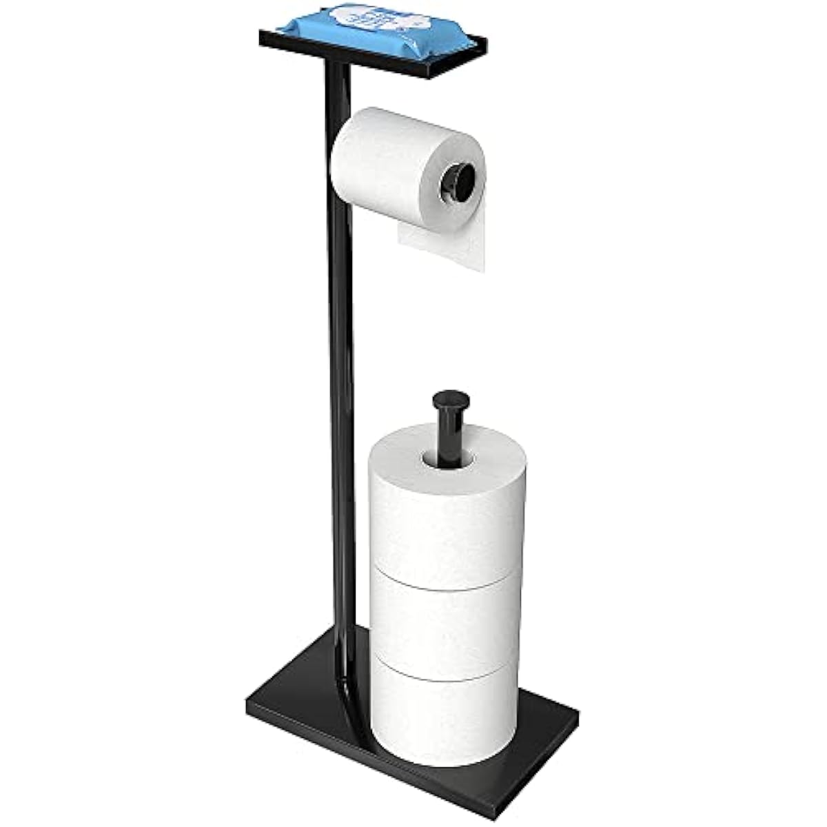 CISILY Black Toilet Paper Holder Stand with Phone Shelf: Multifunctional Bathroom Storage and Decor