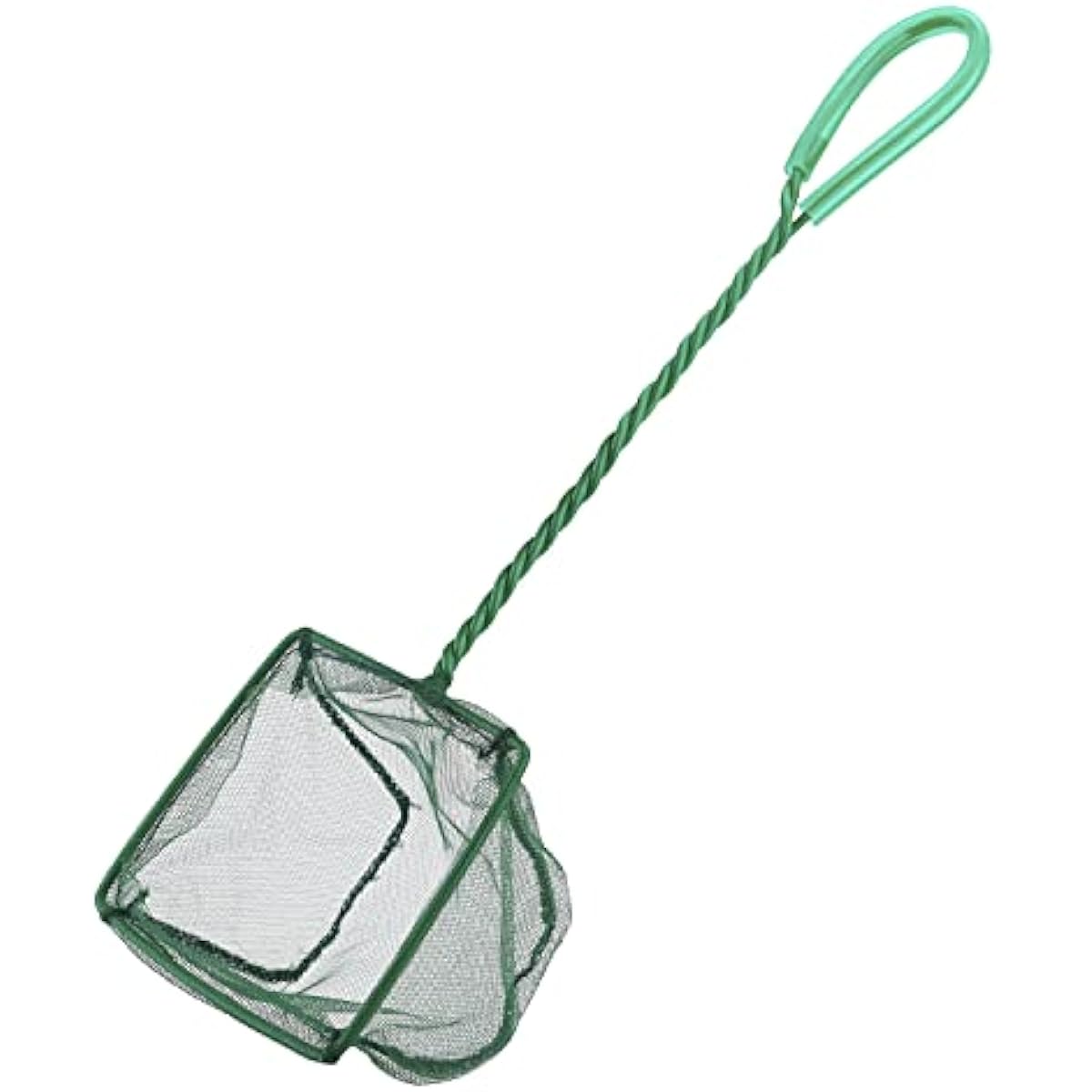 Pawfly green braided metal handle square aquarium net for fish tanks and small koi ponds