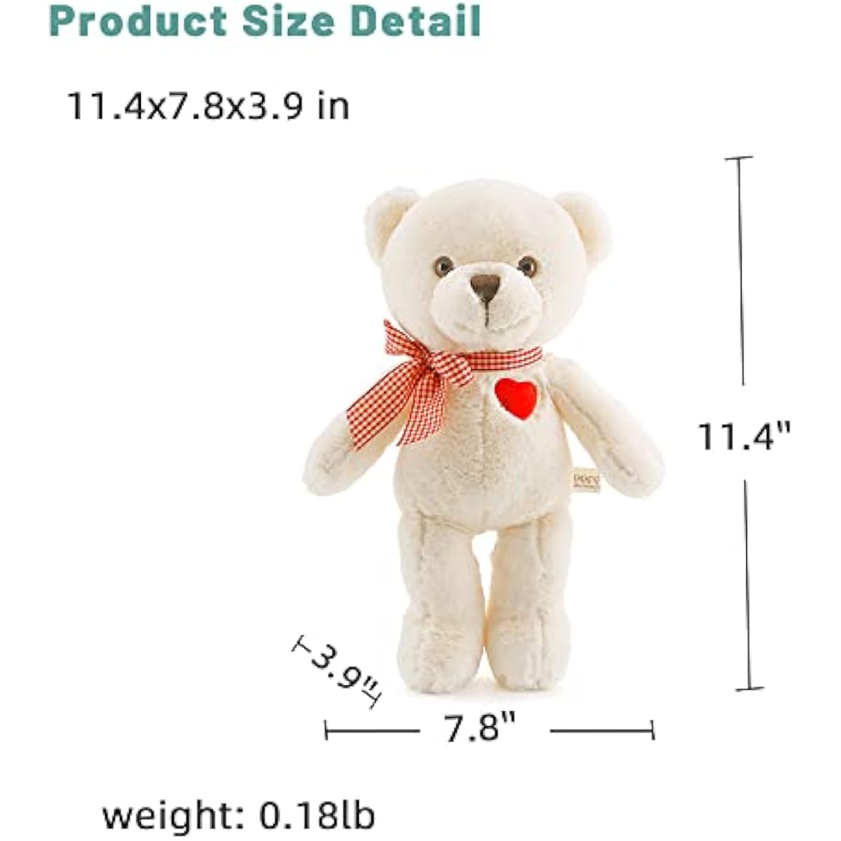 11.4 inch small white teddy bear with heart soft cuddly plush gift for kid girlfriend boyfriend
