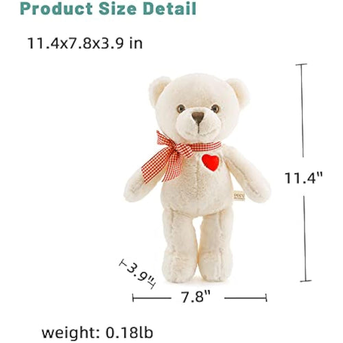 11.4 inch small white teddy bear with heart soft cuddly plush gift for kid girlfriend boyfriend