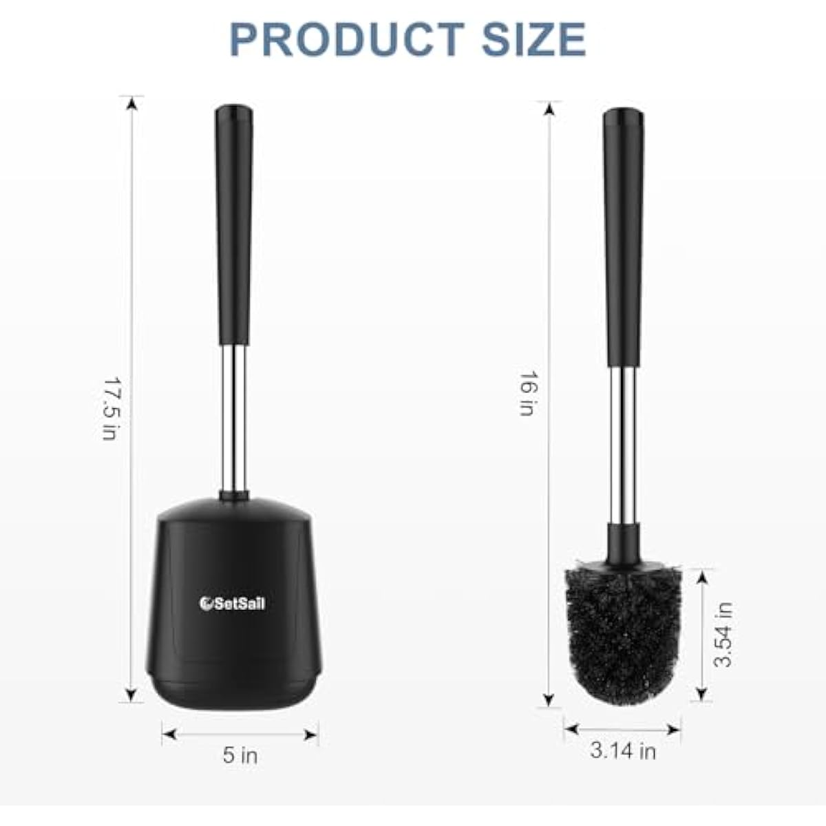 Setsail toilet brush and holder set, self-closing lid, long handle, easy cleaning, bathroom cleaning essentials