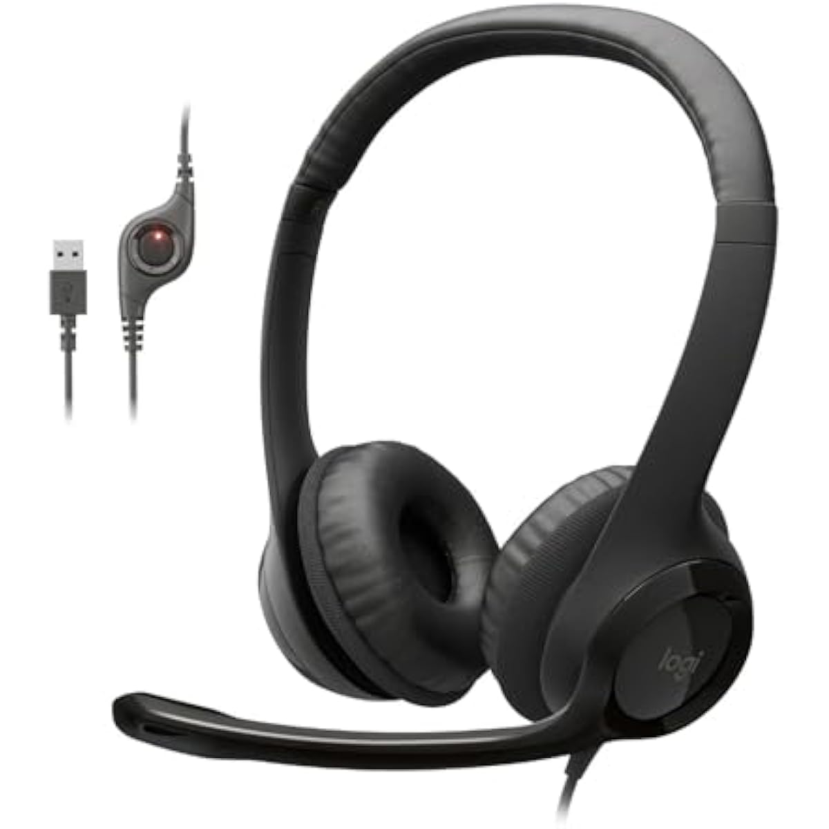 Logitech H390 black stereo wired headset with noise cancelling mic for PC, laptop, Chromebook