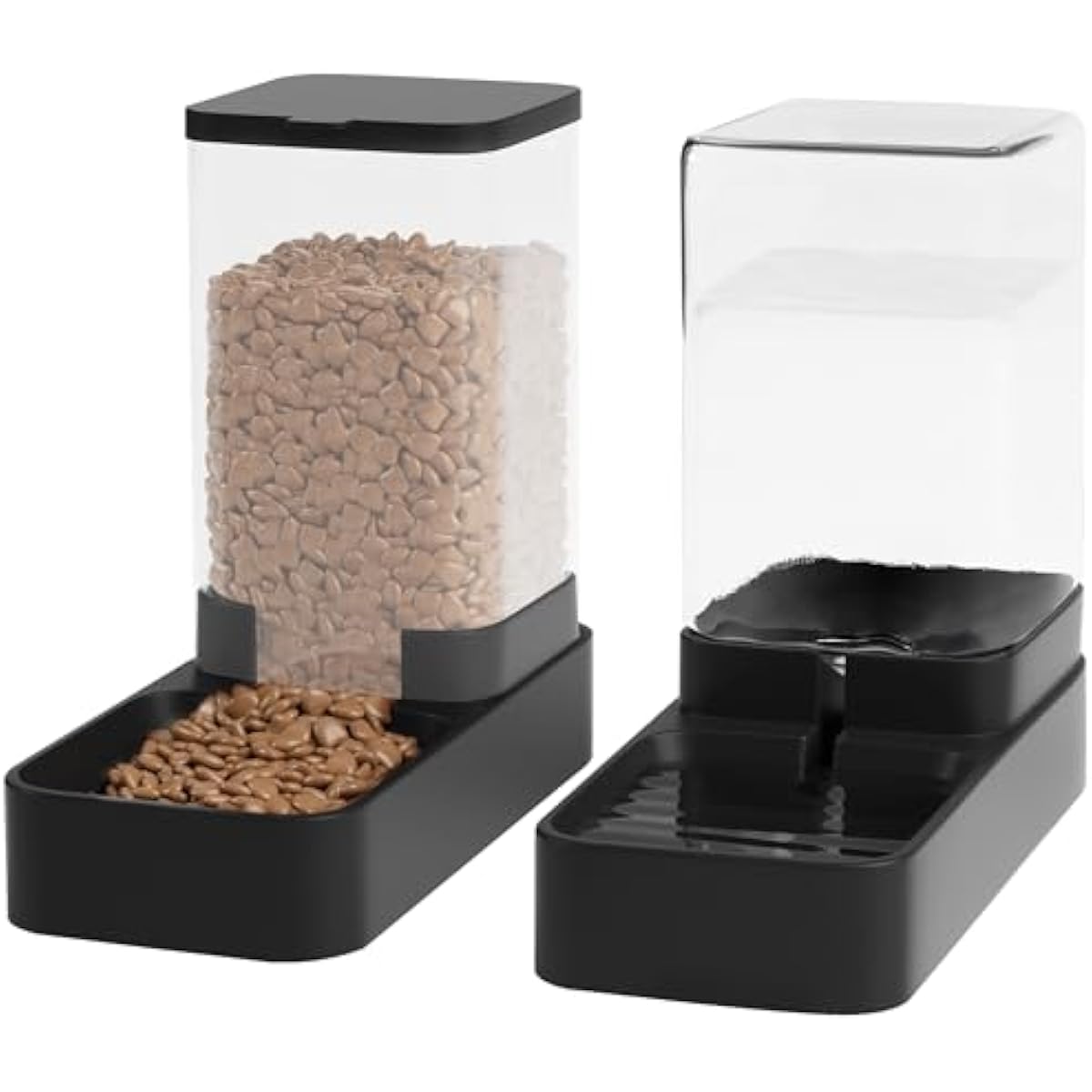 Automatic Cat Feeder and Water Dispenser Set with Pet Food Bowl, Gravity Dog Waterer, and Food Feeder for Small to Large Pets, 3.3L Black