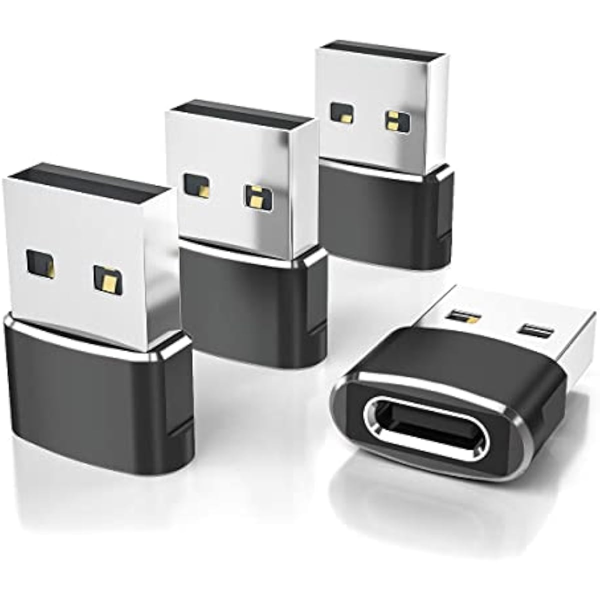 USB to USB-C Adapter for iPhone and Samsung, 4-Pack, Aluminum Alloy, Compact Design