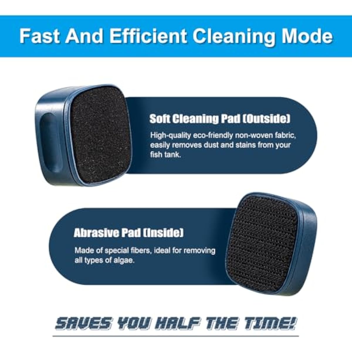 Aquarium magnet scrubber with super strong magnet and cleaning pads for small fish tanks up to 8mm thick