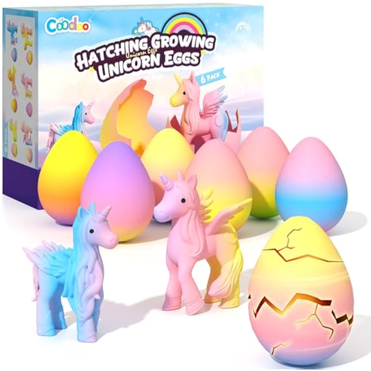 Coodoo Unicorn Hatching Rainbow Eggs for Kids - 6 Pack Unicorn Toys Craft Kits for Boys & Girls, Birthday Easter Basket Stuffers Crafts Gift for Kids 3+ Year Old - Girl Gifts for Ages 3 4 5 6 7 8