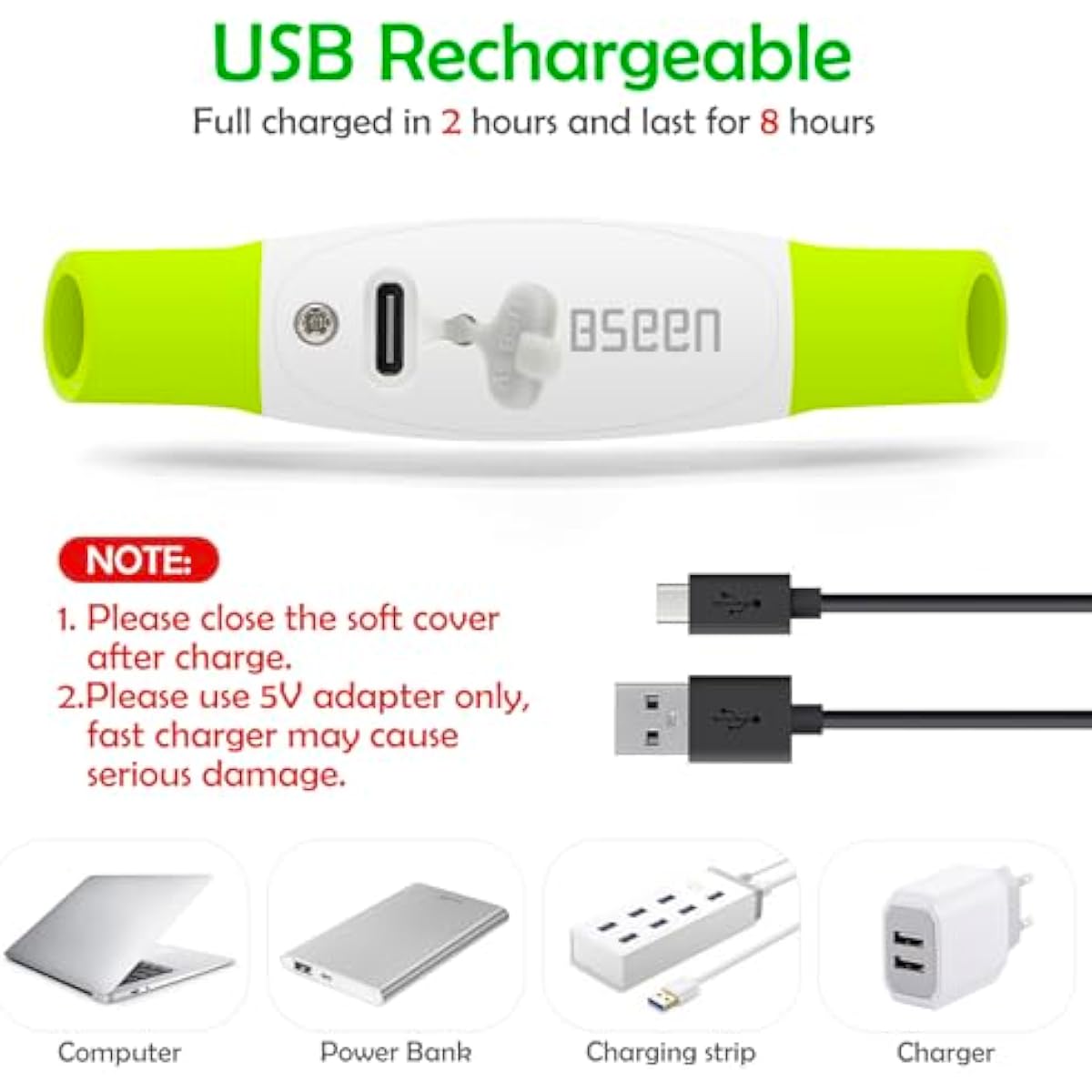 BSEEN USB Rechargeable Flash Dog Necklace Light, Green, Small Medium Large Dogs