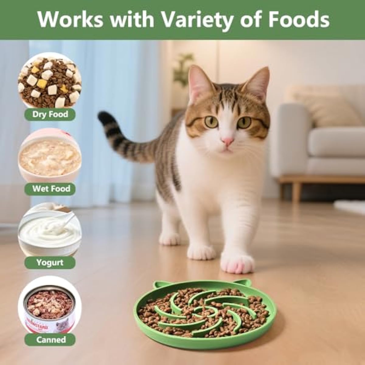 2Pcs Silicone Slow Feeder Cat Bowl,Puzzle Feeder,Interactive Toys,Slow Feeding cat Bowl Suitable for All Dry and Wet Foods,Easy to Clean Silicone Bowls (Green and Blue)