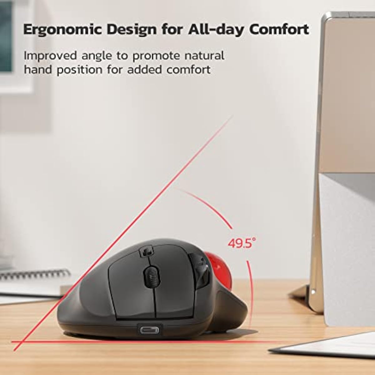 Nulea M501 wireless trackball mouse, rechargeable ergonomic, easy thumb control, precise tracking, 3 device connection, PC, laptop, Mac, Windows compatible
