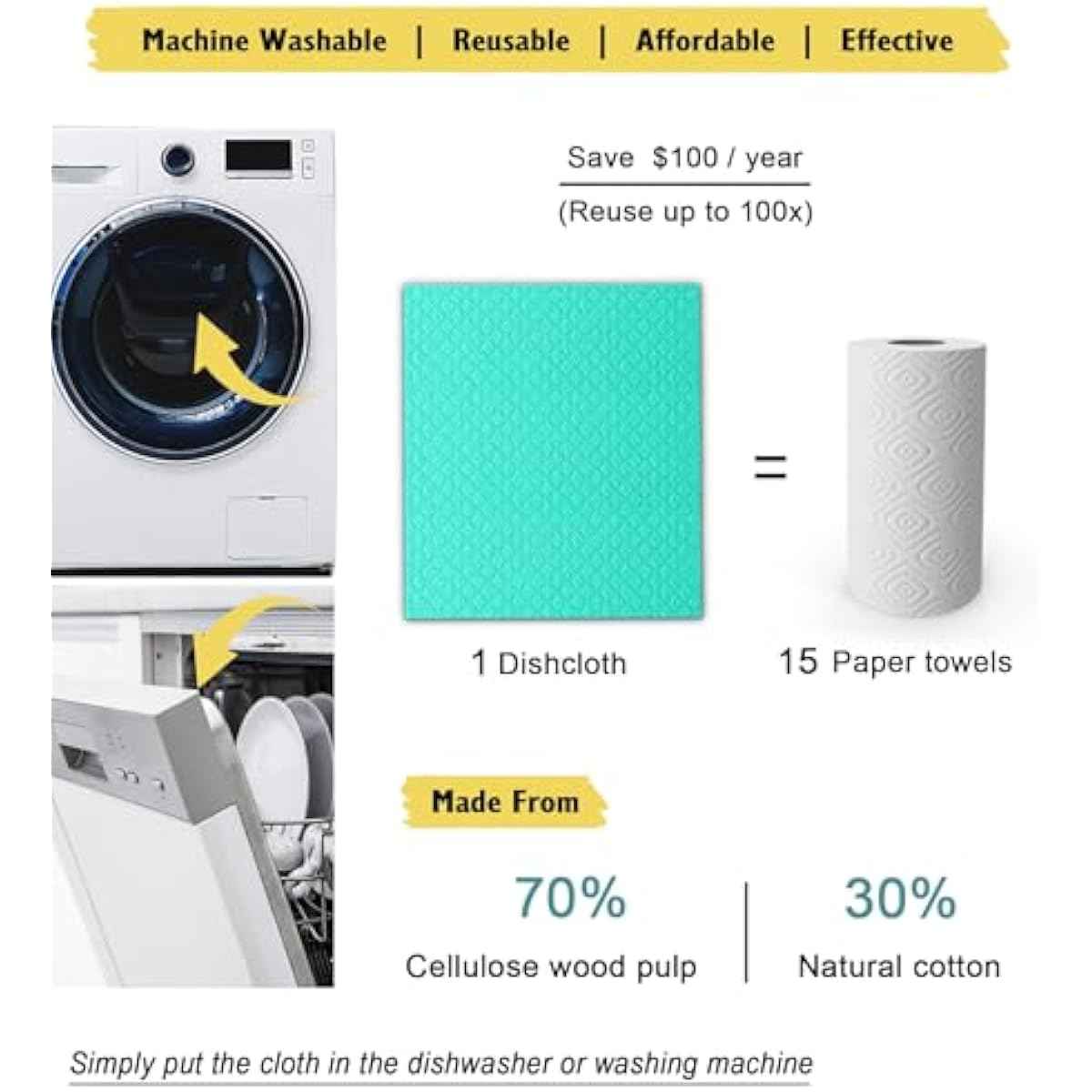 Swedish Dish Cloths - 10 Pack Reusable Kitchen Dishcloths - Ultra Absorbent Dish Towels for Washing Dishes - Cellulose Sponge Cloth Cleaning Rag - Assorted