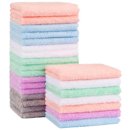 Orighty microfiber coral fleece baby washcloths, 24-pack, 7''x9'', super soft and absorbent for newborns and infants.
