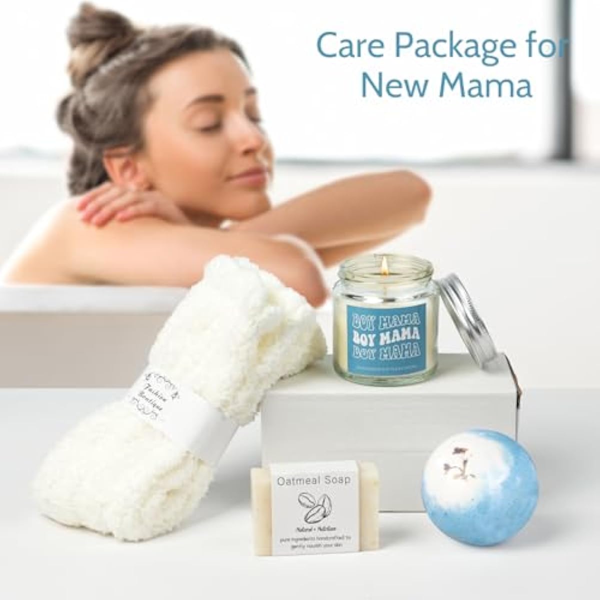 New Mom Gift Basket for Boy Mom, Postpartum Care Package with Boy Mom Drinking Cup and Bunny Lovey Blanket