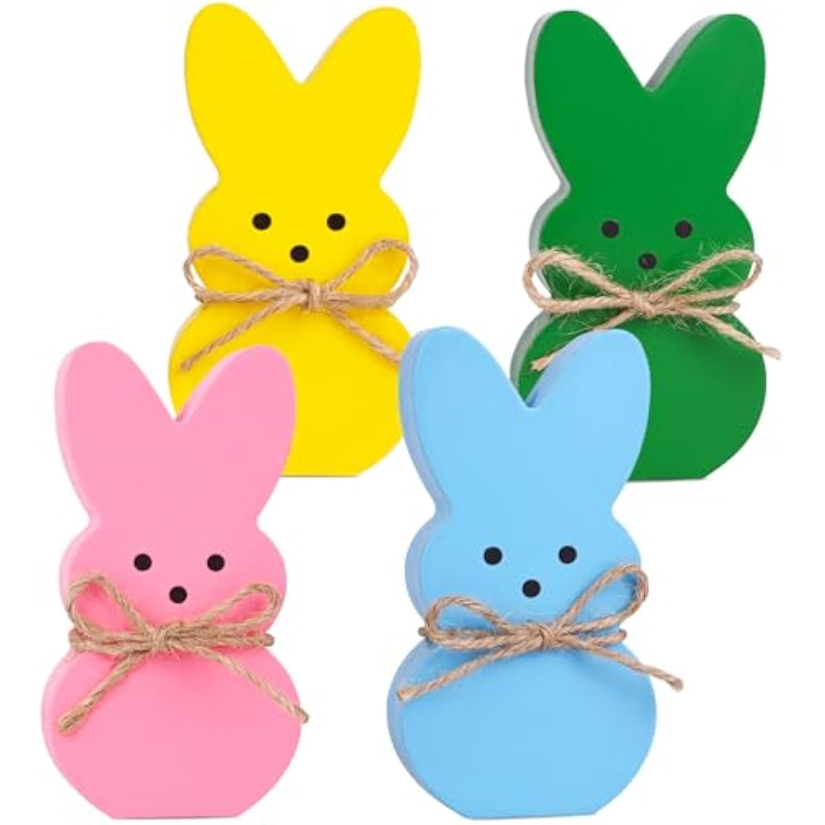 Easter Décor, 4 Pcs Wooden Peep Bunny Decorations for Tiered Tray, Mantel, Farmhouse, Cute Spring Signs for Home, Office, Party Supplies