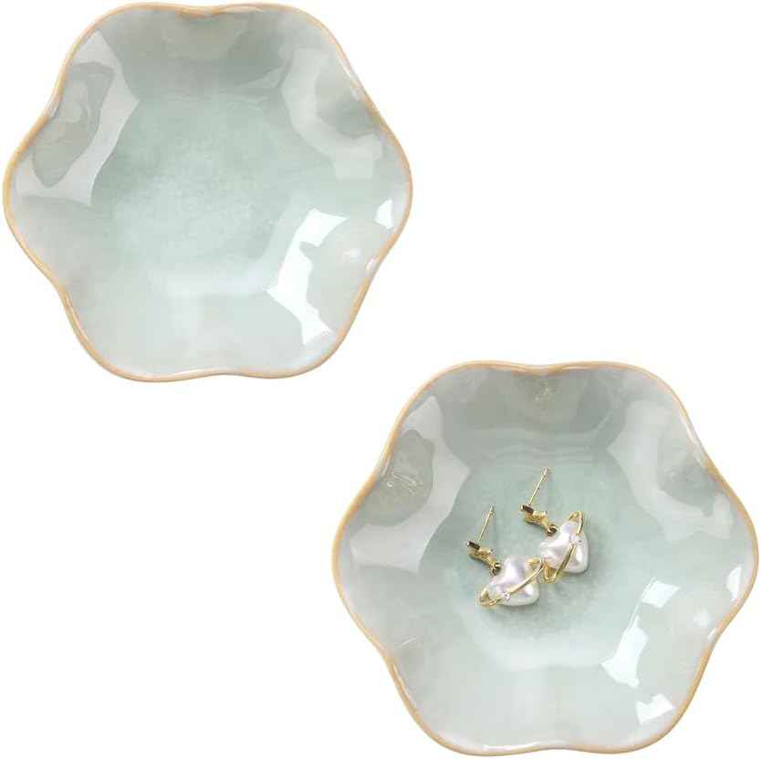 Lotus Leaf Shape Decorative Ring Tray, Small Key Bowl, Ceramic Trinket Tray Jewelry Dish Organizing Necklace Earrings, Home Decoration for Mom Best Friend Sister, Pink.