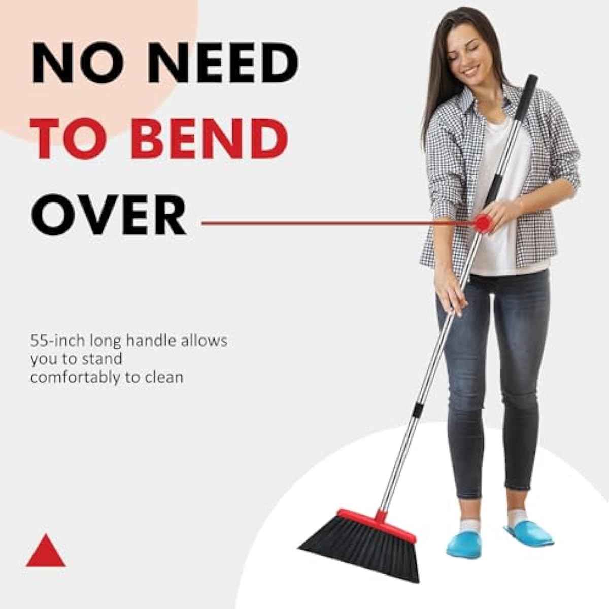 Heavy Duty Broom, 55 Inch Long Handle Outdoor Large Angle Brooms, Commercial Broom for Sweeping Indoor, for Home Garage Kitchen Office Courtyard Lobby Patio Lawn Concrete