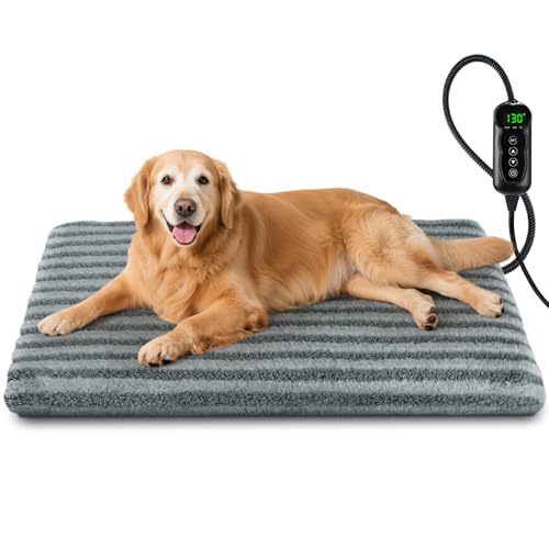 Large Waterproof Pet Heated Dog Cat Bed with 11 Temperature Settings and 24H Timer, Grey, 35" x 24"