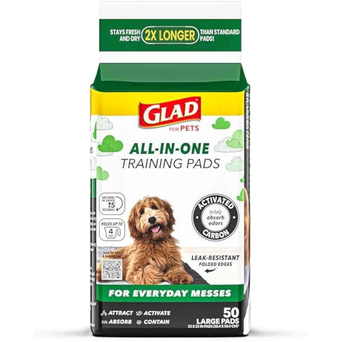 Glad for Pets Black Charcoal Puppy Training Pads with Odor Control and Pheromone Attractant, Leak Resistant Dog Potty Pads for House Training Puppies and Dogs, 23 x 23 in, 50 Count
