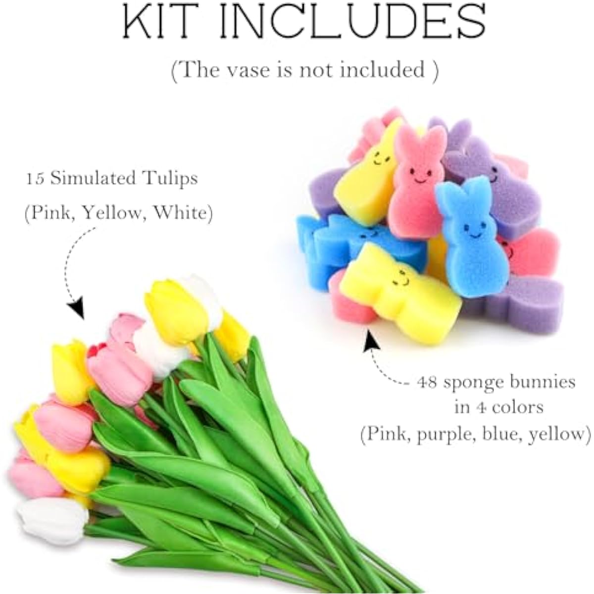Easter Decorations Easter Decor 15pcs Artificial Tulips with 48pcs Bunnies Vase Filler Spring Decor Home Indoor Decoration Centerpieces for Tables