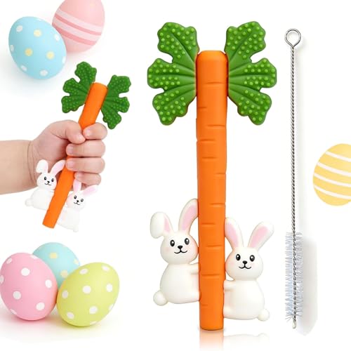 easter baby silicone carrot rabbit hollow teething tubes sensory chew toys for infants over 3 months