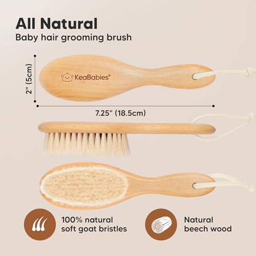 keababies wooden baby hair brush for toddler girls boys cradle cap soft goat bristles walnut regular