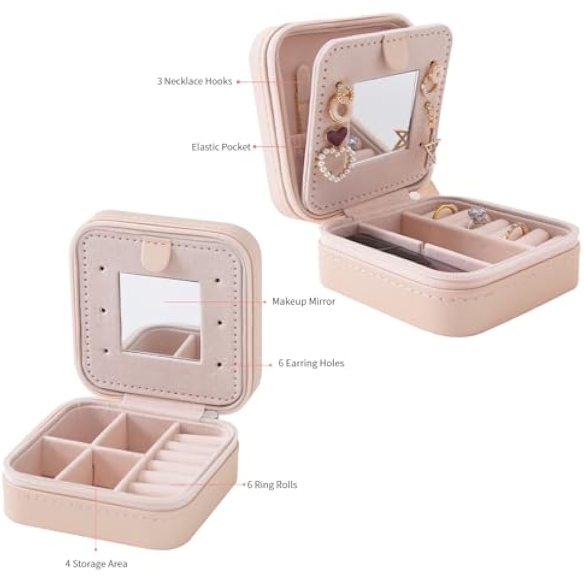 keLofoN small pink jewelry case with mirror travel gift for girls women