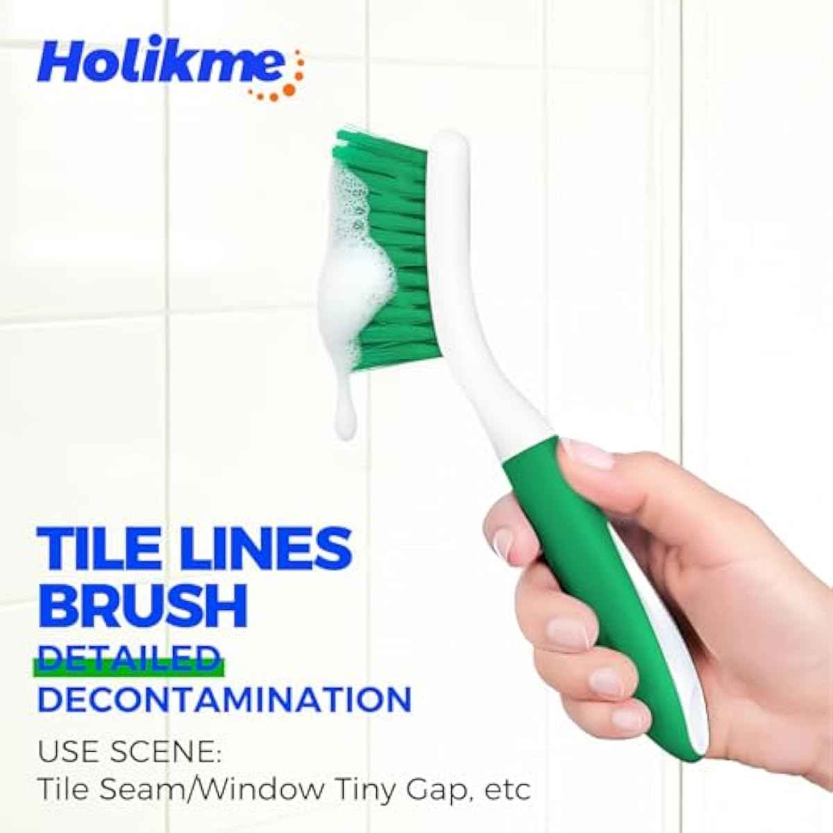 Holikme Cleaning Brush Set for Household Use, Scrub Brush, Kitchen Brush, Tile Lines Brush for Bathroom, Floor, Tub, Shower and Kitchen Surface (Green)