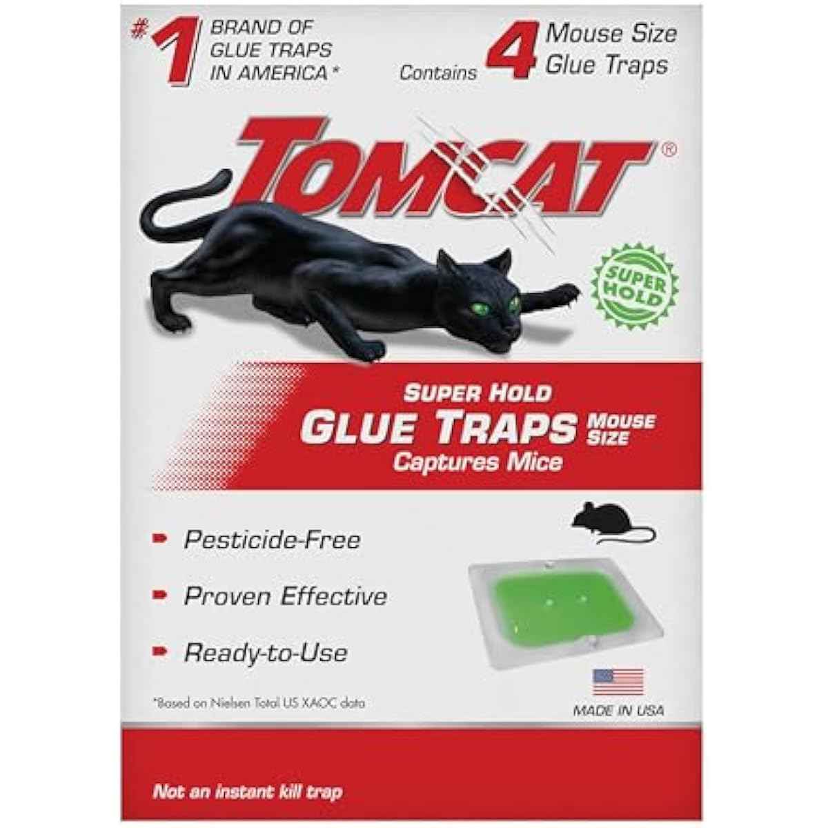 Tomcat Super Hold Glue Traps Mouse Size for Mice, Cockroaches, Spiders, and Scorpions, Ready-To-Use, 4 Traps