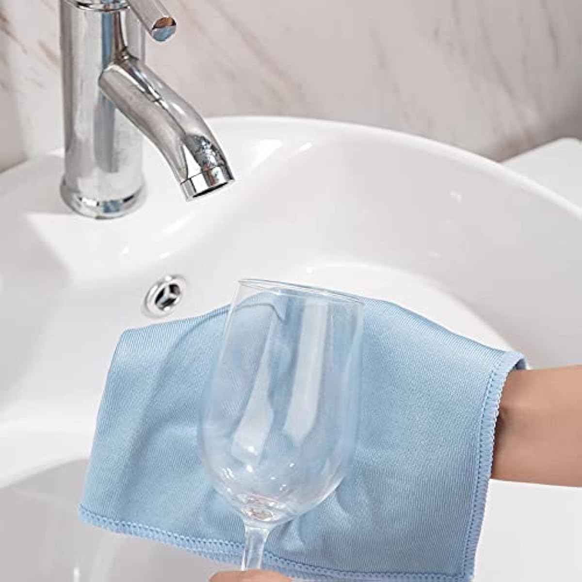 6 Pack Microfiber Glass Cleaning Cloth, 16 Inch X 16 Inch, Lint Free Quickly Clean Window, Glasses, Windshields, Mirrors, and Stainless Steel, Blue