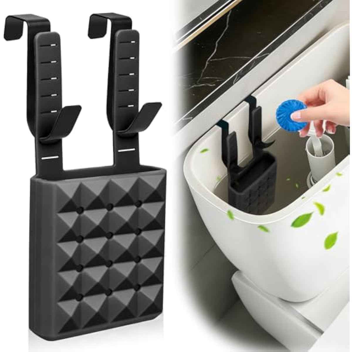 Adjustable Toilet Tank Cleaning Tablet Holder-Hanging Silicone Basket Carrier with Rustproof Hooks for Bowl Cleaner & Bleach Tablet Caddy, Accessory Fit Up to 7" Water Level