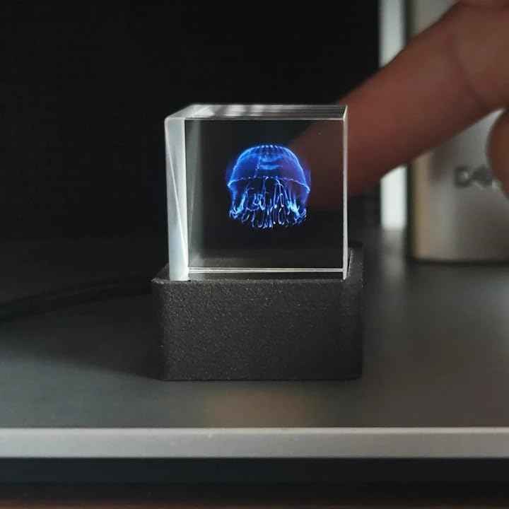 HolaCube WiFi Holographic Crystal 3D Photo Display, Smart Weather Station & Digital Clock with GIF Animations and Electronic Image Album Player for Desktop/Car Décor (Black Base)