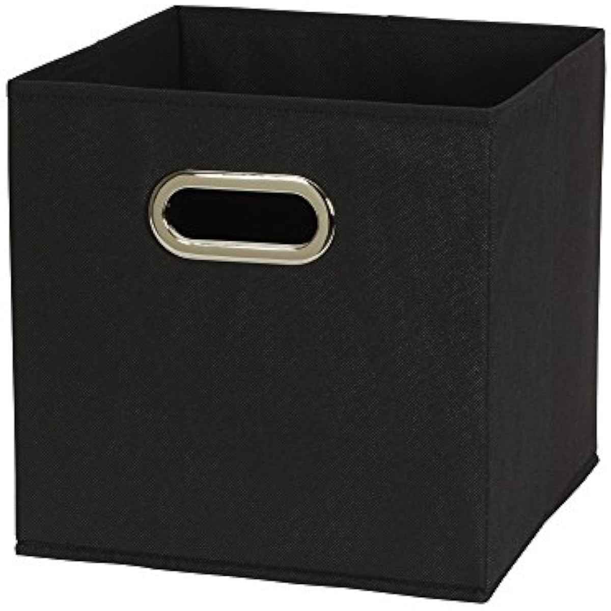 Household Essentials Foldable Fabric Storage Bins 6 Piece Set, Strong Poly-Woven Fabric, Sturdy Chipboard Sides, Grommet Front Handle, Stackable and Foldable, Classic Design, Black