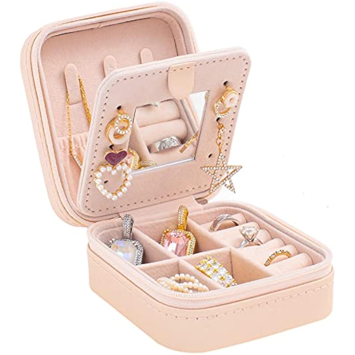 keLofoN small pink jewelry case with mirror travel gift for girls women