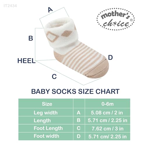 Mother's Choice Organic Cotton Baby Socks 0-6 Months, 12 pairs, Soft, Cozy, and Gentle Socks for Infants Girls and Boys