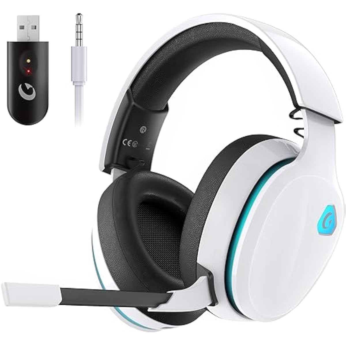 Gtheos 2.4GHz wireless gaming headset for ps5, ps4, nintendo switch and pc with noise canceling mic and 40+hr battery life - white