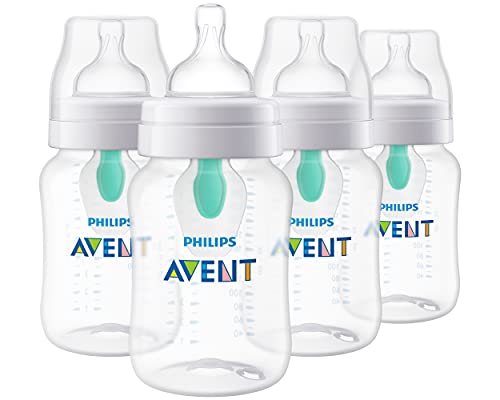 Philips Avent 9oz Anti-Colic Baby Bottle with AirFree Vent, 4pk, Clear, Flow 2 Nipples, 1m+
