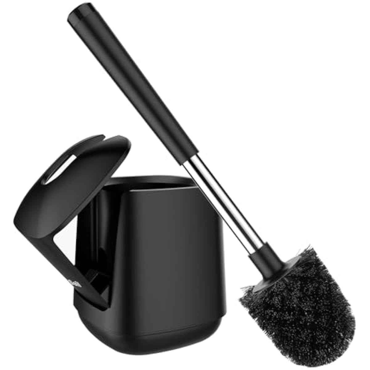 SetSail Toilet Brush and Holder, Self Closing Lid Toilet Bowl Brushes Holder and Extra Long Handle Ventilated Toilet Brush Set for Bathroom Cleaning, Nylon Bristles, Black