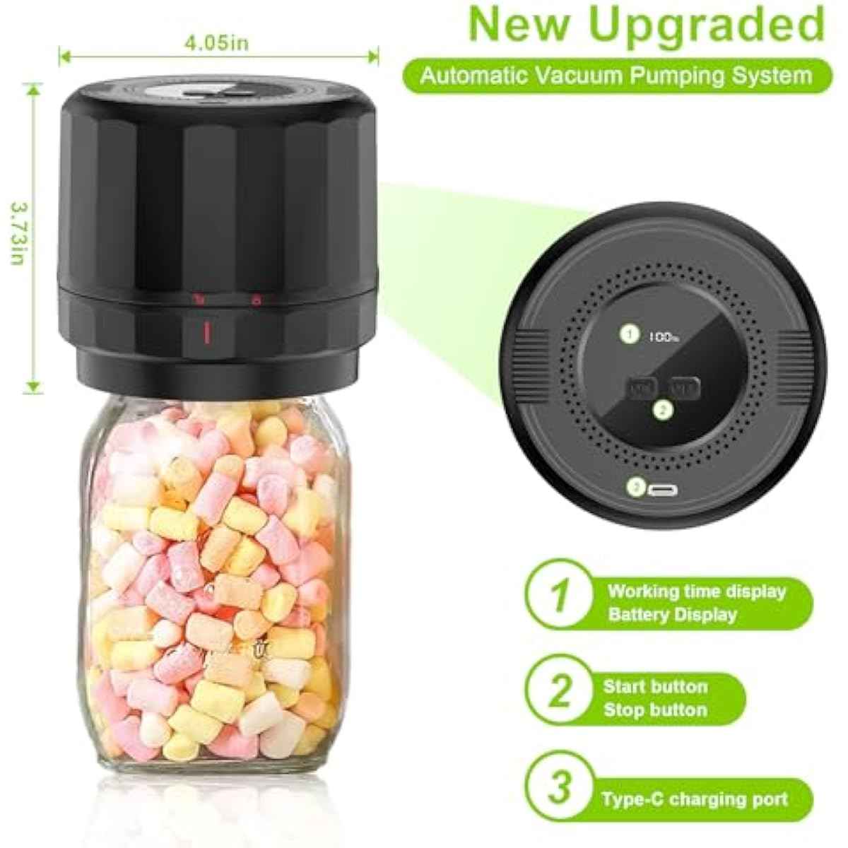 M11 Electric Mason Jar Vacuum Sealer Kit - with Wide and Regular Mouth Mason Lids, Jar Vacuum Sealer for Canning Jars, Vacuum Sealing Machine for Food Storage Black