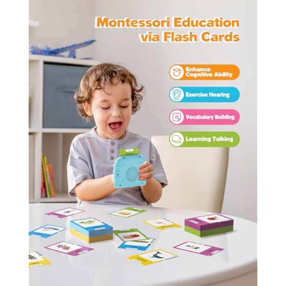 Talking Flash Cards for Toddlers 1 2 3 4 Year Olds, Montessori Language Learning with 224 Words, Pocket Speech Therapy Tools, and Speech Development Educational Playthings for Children