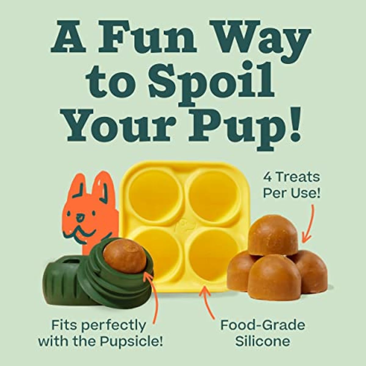 WOOF Pupsicle Treat Tray Mold, Large 25-75lbs, Silicone, Dishwasher Safe, Reusable, Freeze Refill, Dog Treats, Pupsicle Toy