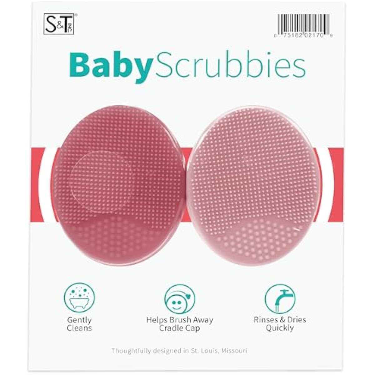 S&T INC. 2-inch silicone exfoliating and massaging cradle cap bath brushes, 2 pack, pink