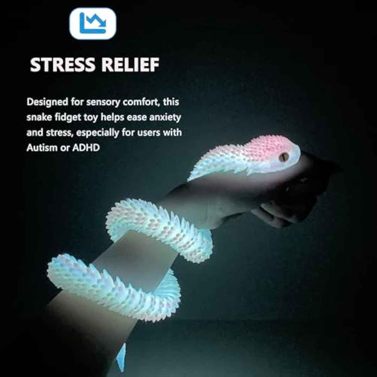 24in 3D Printed Snake Toys, Flexible 3D Printed Animal, Fidget ADHD Snake Toys, Perfect Desk Pet for Animal Collectors, Easter Basket Essentials, Easter Basket Stuffers