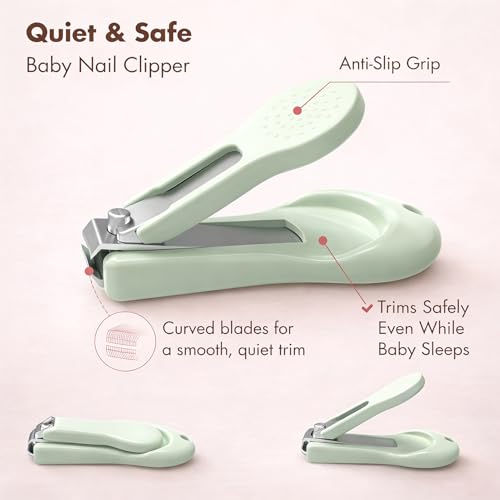 Baby Nail Care Kit, 4-in-1 Set with Owl Case, Clippers, Scissors, File & Tweezers for Newborn to Toddler Kids, Owl Green