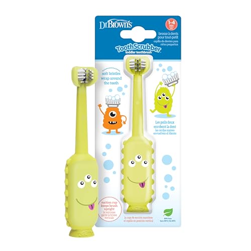 dr. browns green monster triple-sided toddler toothbrush with suction cup base, ages 1-4 years