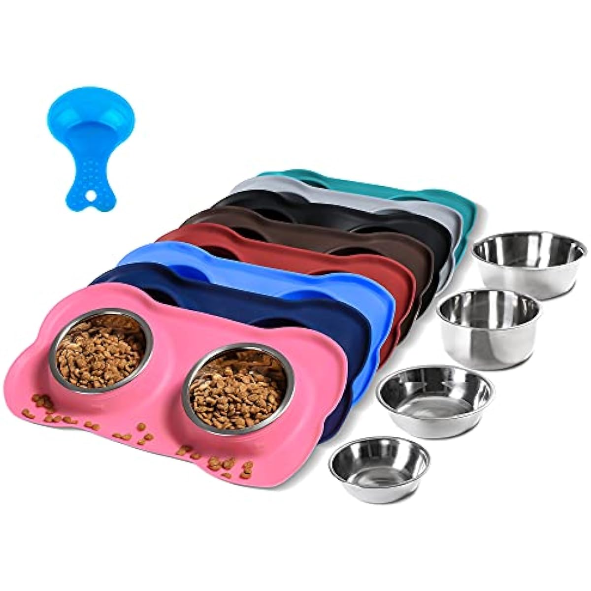hubulk pet dog bowls 2 stainless steel no spill non skid silicone mat pet food scoop water feeder for small medium large dogs cats