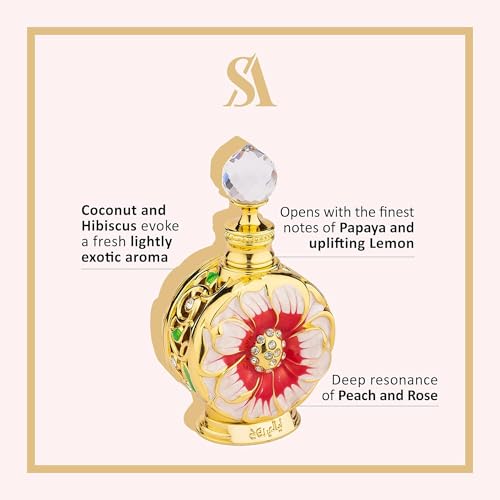 swiss arabian layali rouge 0.5 oz luxury perfume oil fragrance with mango rose and coconut notes